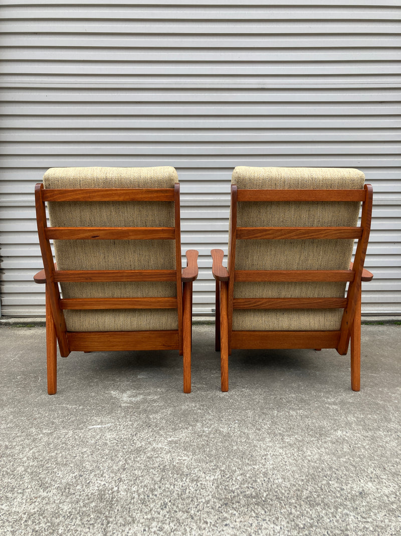 Pair of lowline armchairs MCM fully restored Zepel fabric mingle mangle boucle