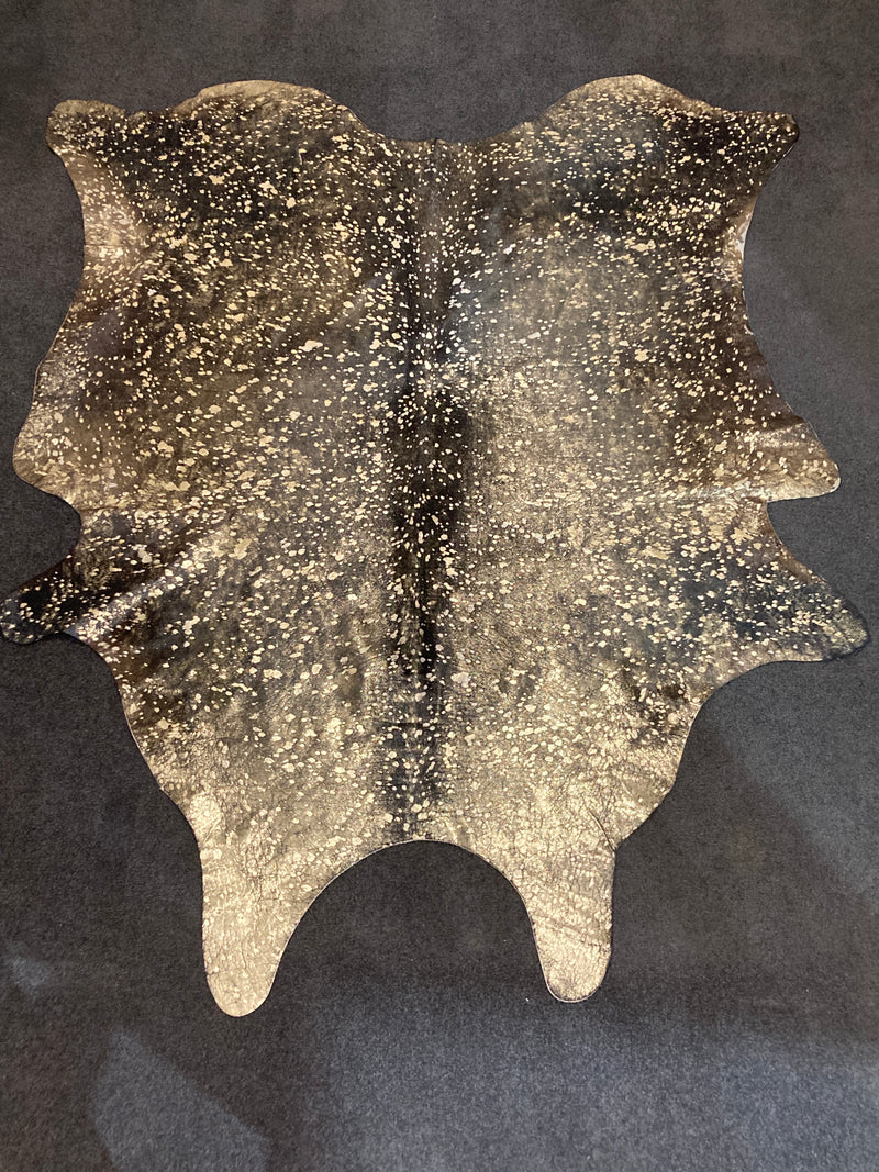 Cow Hide authentic genuine large black metallic gold treated Italy