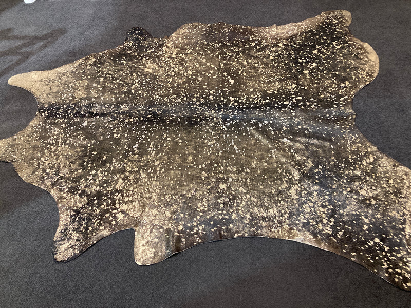 Cow Hide authentic genuine large black metallic gold treated Italy