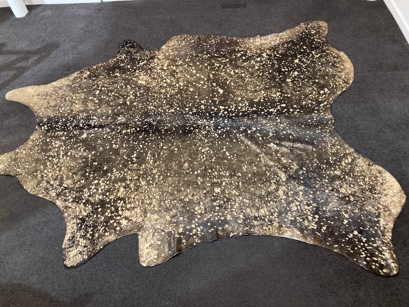 Cow Hide authentic genuine large black metallic gold treated Italy