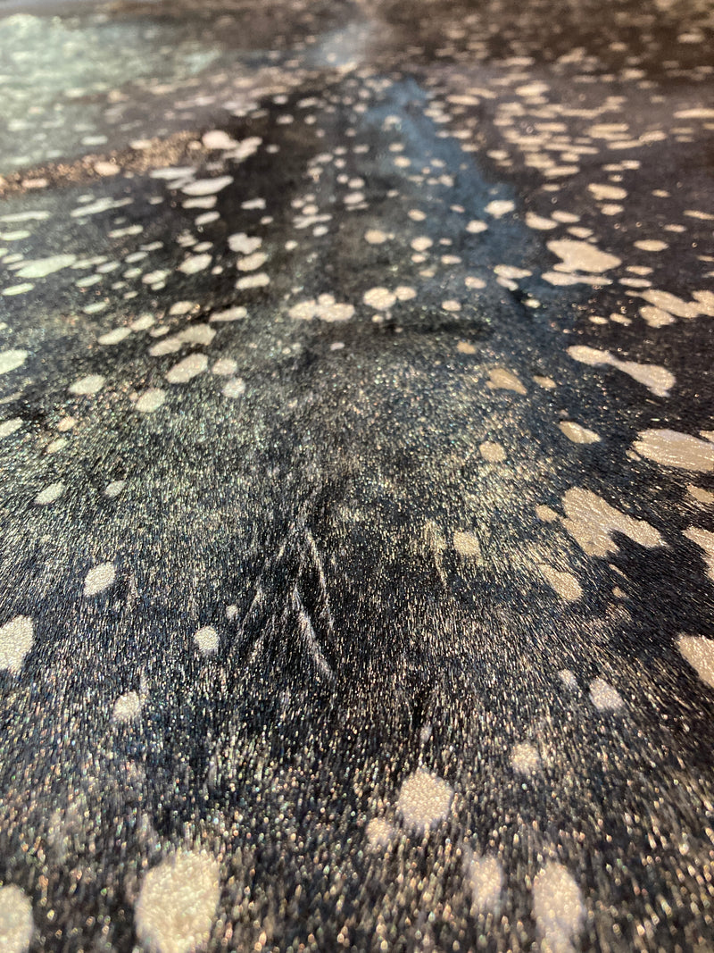 Cow Hide authentic genuine large black metallic gold treated Italy