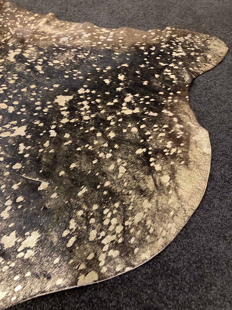 Cow Hide authentic genuine large black metallic gold treated Italy