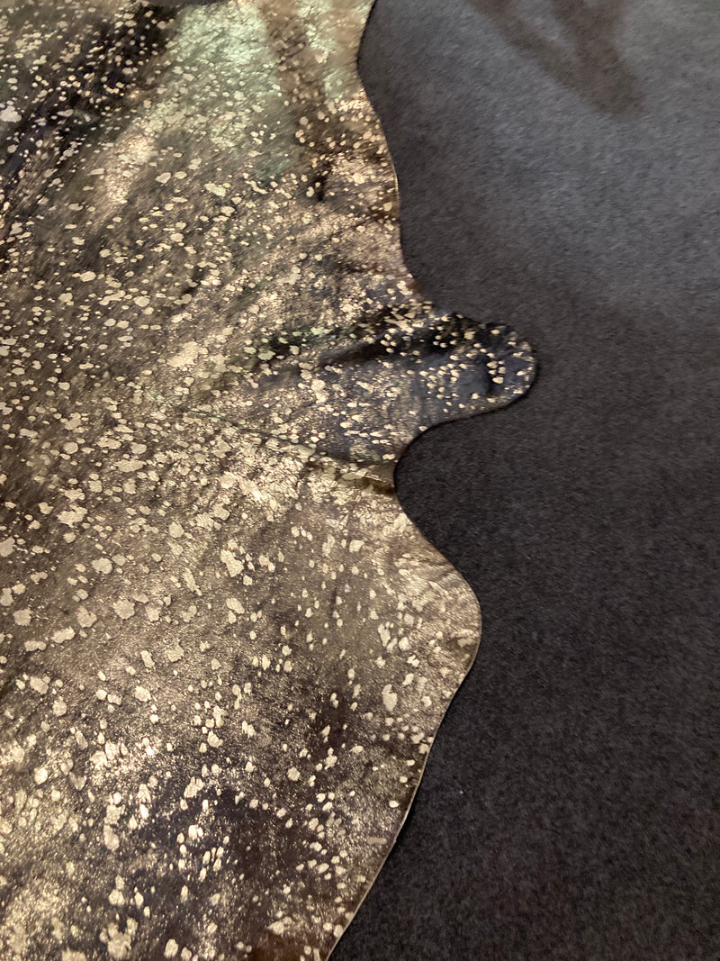 Cow Hide authentic genuine large black metallic gold treated Italy