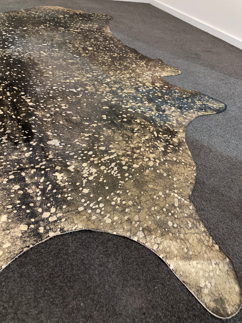 Cow Hide authentic genuine large black metallic gold treated Italy