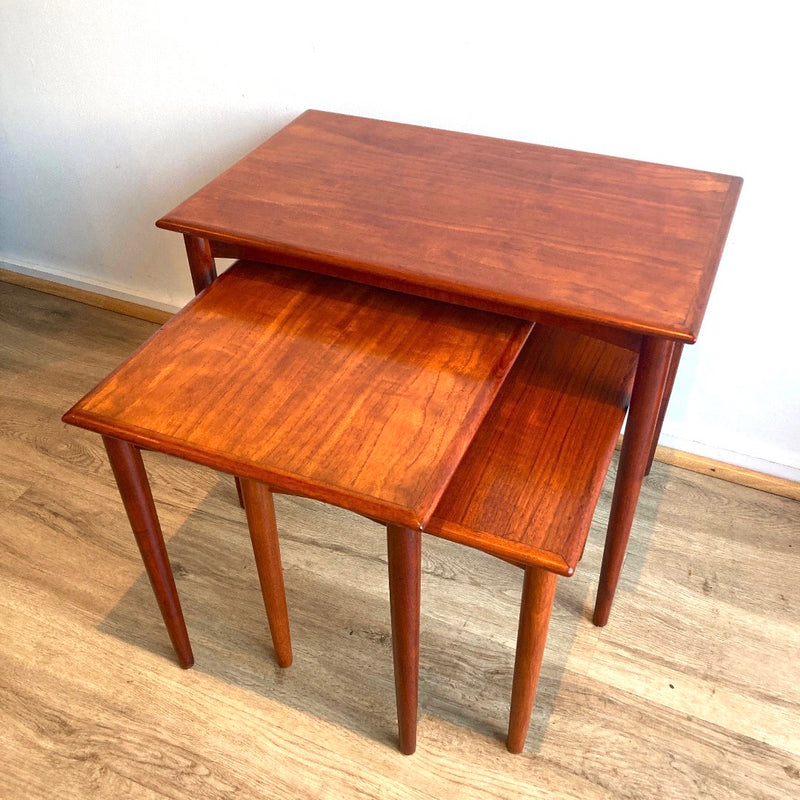 Pre order: Authentic 1960s Parker nest of tables three MCM furniture teak brown
