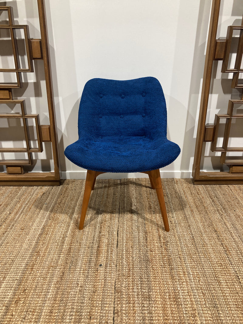 Featherston button back contour chair A305H model fully restored Zepel boucle blue