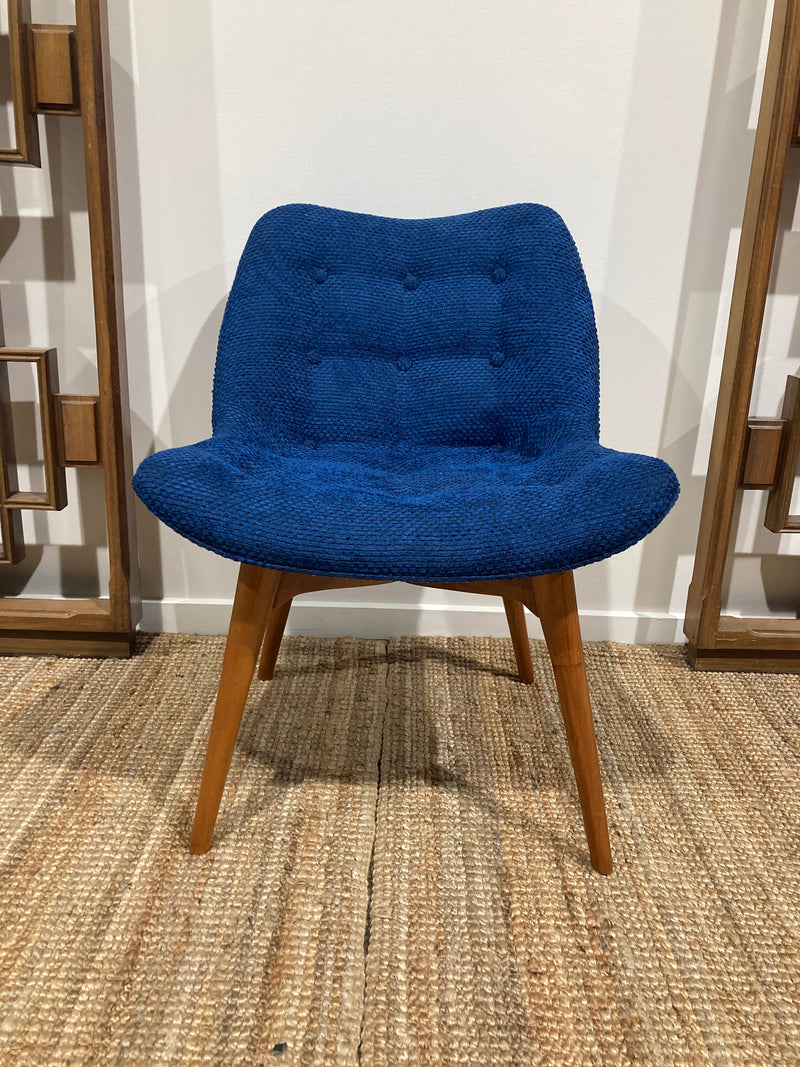 Featherston button back contour chair A305H model fully restored Zepel boucle blue