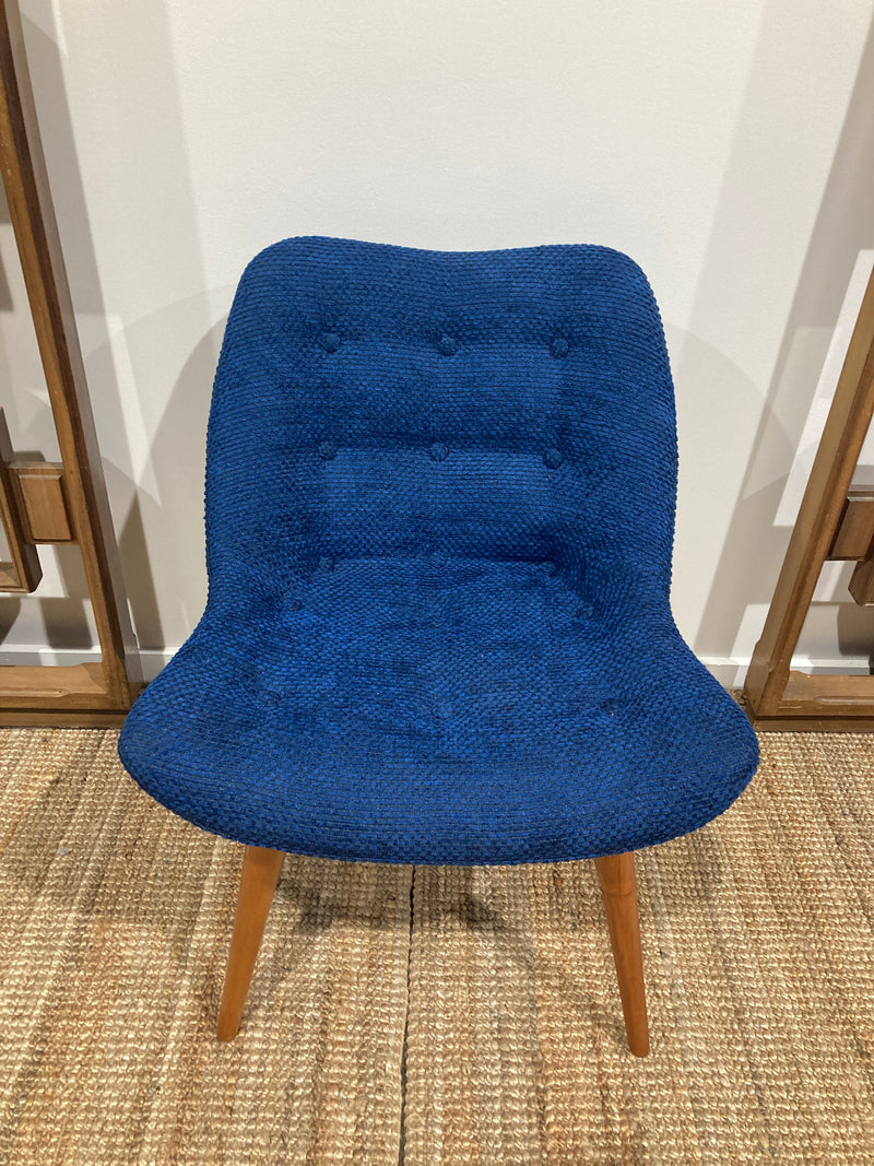 Featherston button back contour chair A305H model fully restored Zepel boucle blue