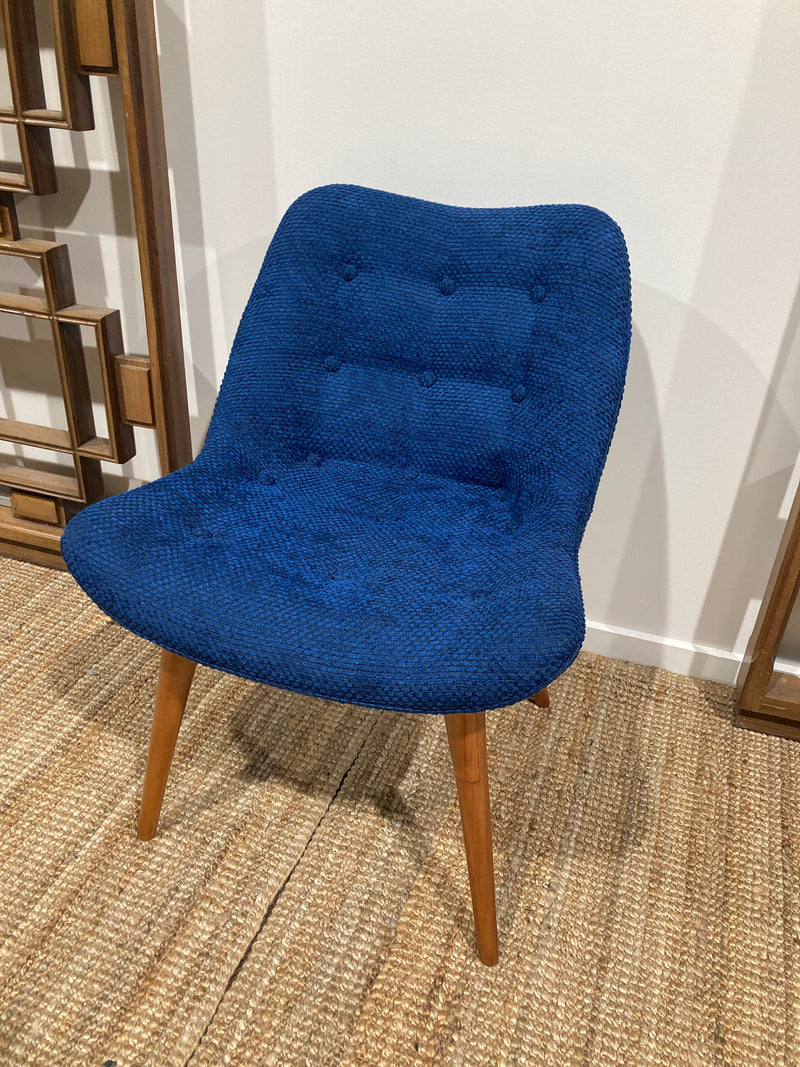 Featherston button back contour chair A305H model fully restored Zepel boucle blue