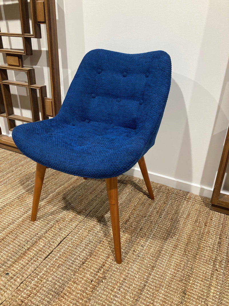 Featherston button back contour chair A305H model fully restored Zepel boucle blue