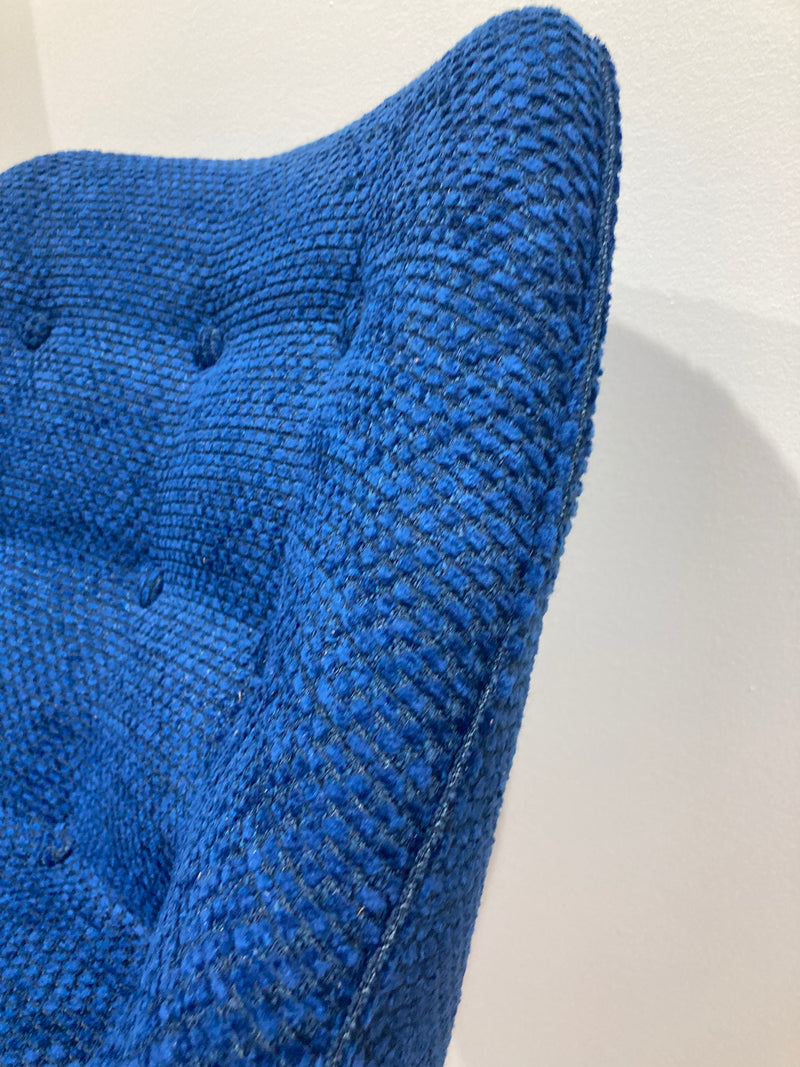 Featherston button back contour chair A305H model fully restored Zepel boucle blue