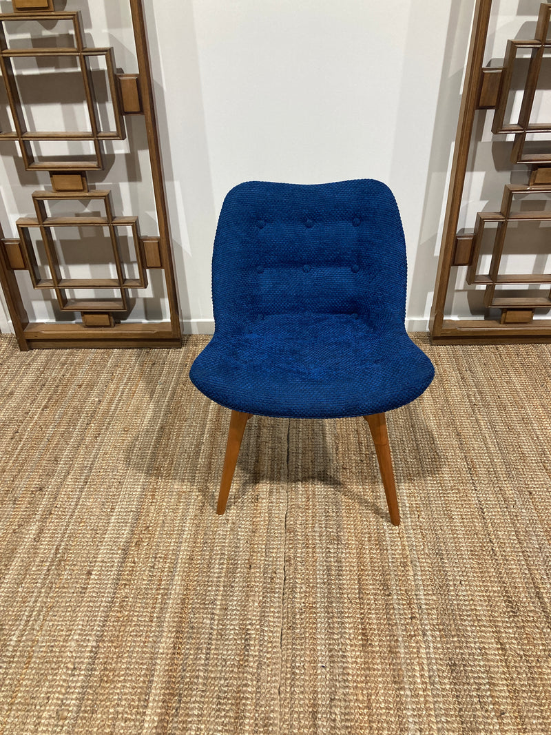 Featherston button back contour chair A305H model fully restored Zepel boucle blue