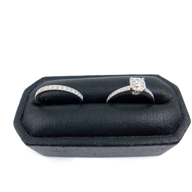Tiffany & Co Novo Platinum diamond engagement ring matching brilliant cut diamond wedding ring