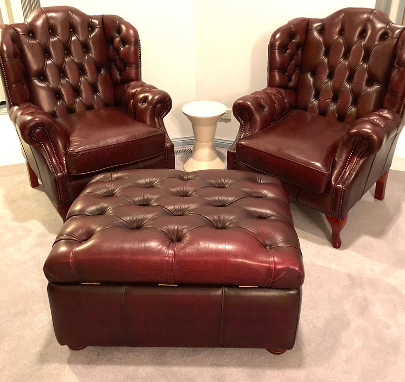Vintage Chesterfield Leather Ox Blood Gascoigne 4 piece lounge suite restored