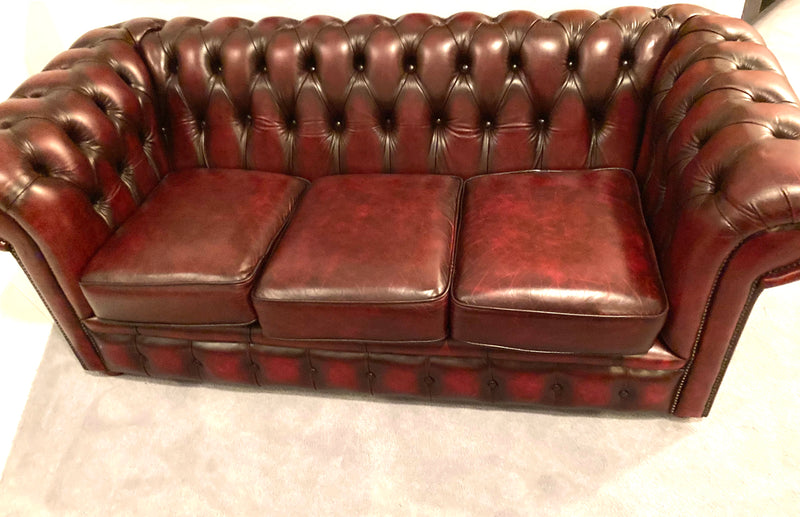 Vintage Chesterfield Leather Ox Blood Gascoigne 4 piece lounge suite restored