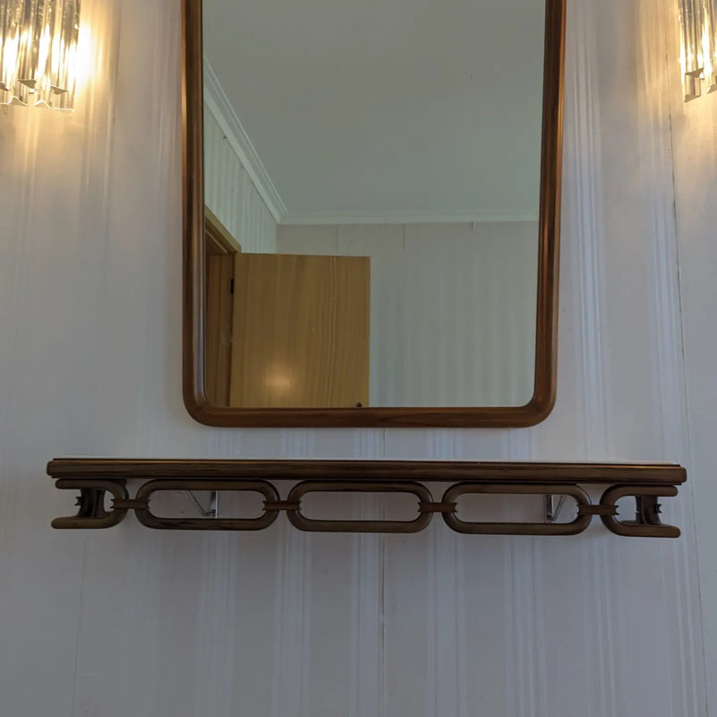 Rudowski bespoke mirror marble shelf pair Italian Venini Triboli wall light MCM 1960-70s