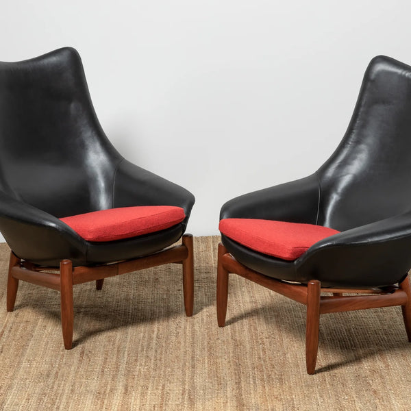 Danish Deluxe pair of Anita armchairs fully restored soft Italian leather