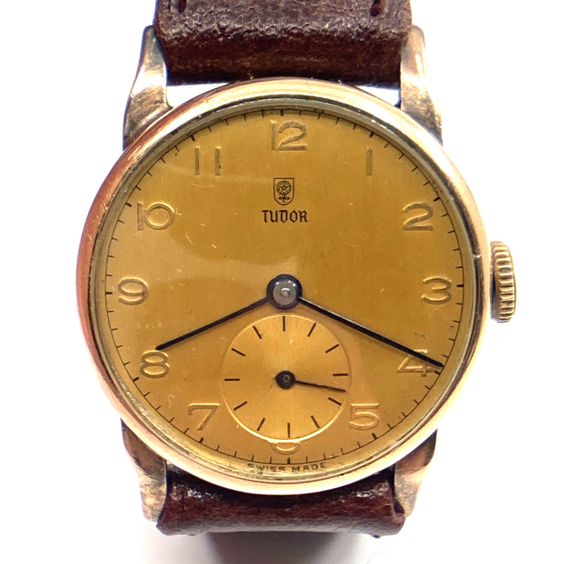 Vintage Tudor Gents Mens Watch gold color stainless steel case mechanically restored 1940s Authentic