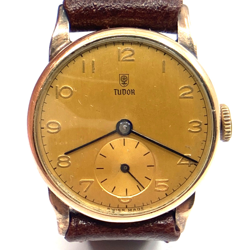Vintage Tudor Gents Mens Watch gold color stainless steel case mechanically restored 1940s Authentic