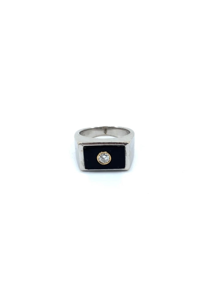 18ct white gold brilliant cut diamond onyx dress gents ring custom made