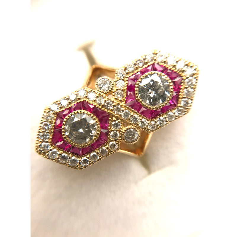 14ct yellow gold ruby diamond ring round brilliant cut evaluation $12k size J1/2