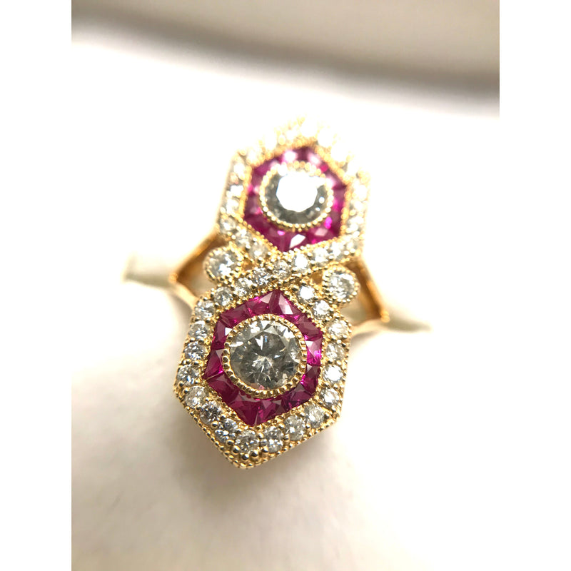 14ct yellow gold ruby diamond ring round brilliant cut evaluation $12k size J1/2