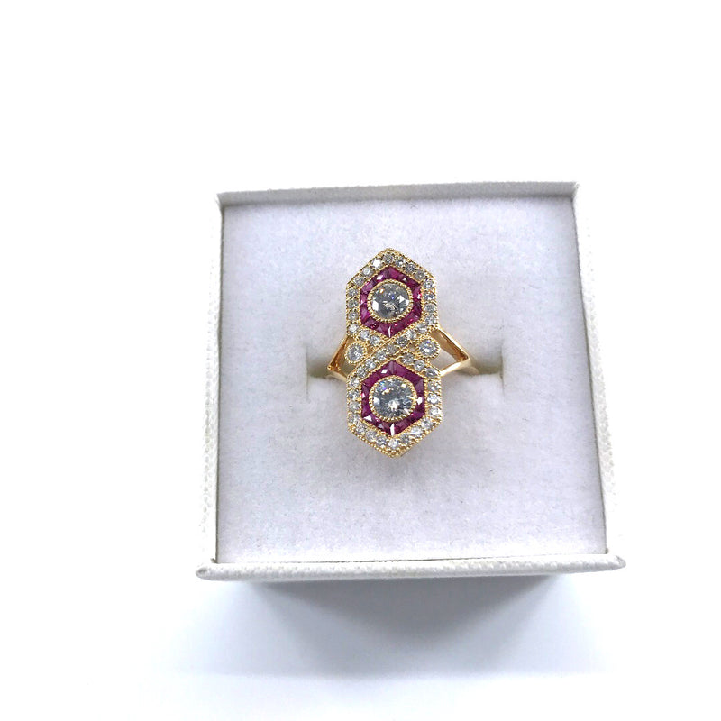 14ct yellow gold ruby diamond ring round brilliant cut evaluation $12k size J1/2