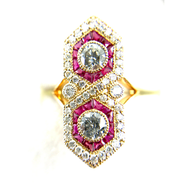 14ct yellow gold ruby diamond ring round brilliant cut evaluation $12k size J1/2