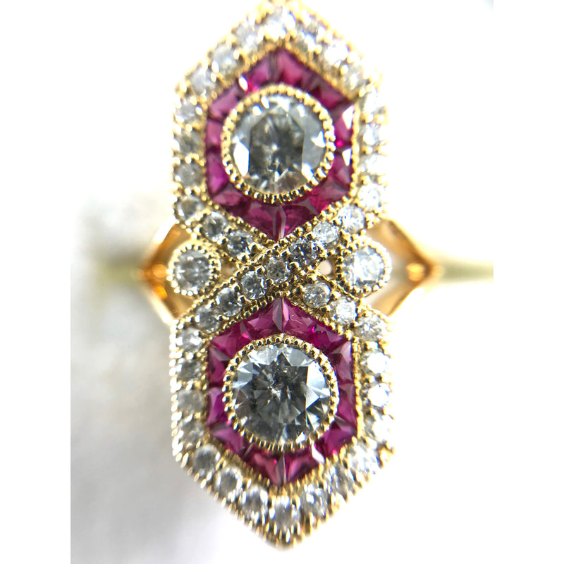 14ct yellow gold ruby diamond ring round brilliant cut evaluation $12k size J1/2