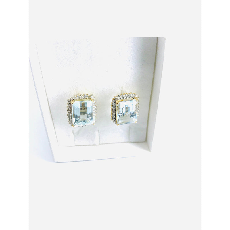 14ct Yellow Gold Aquamarine Diamond halo stud earrings evalution $16k