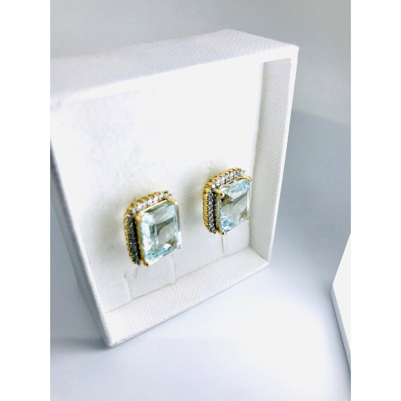 14ct Yellow Gold Aquamarine Diamond halo stud earrings evalution $16k