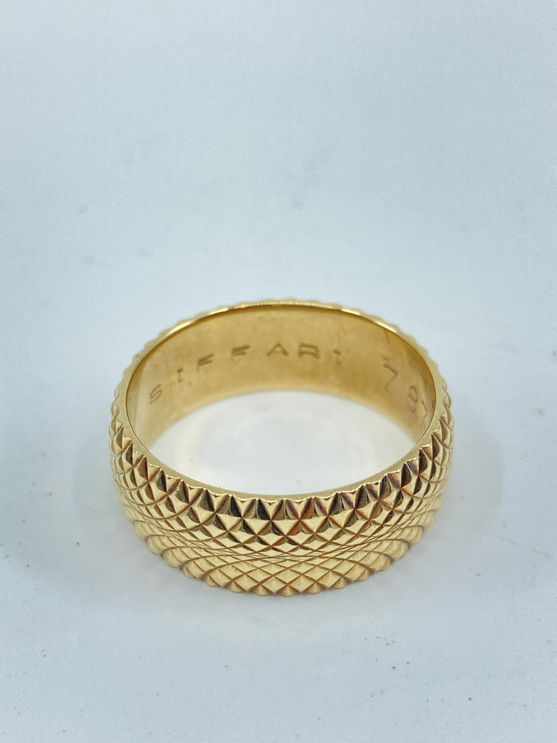 Friendship ring 9ct yellow gold band Siffari diamond cut pattern finish size M 1/2
