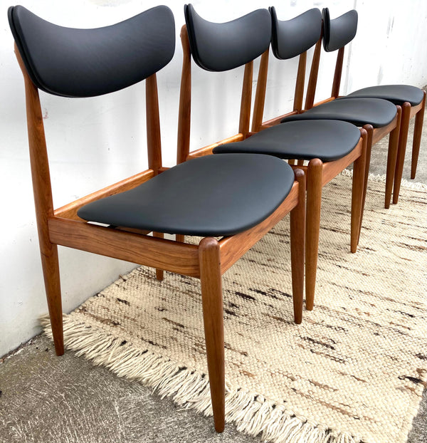 Pre order - Authentic Parker Matchstick dining chairs x 4 1960s model 107 restored black italian leather