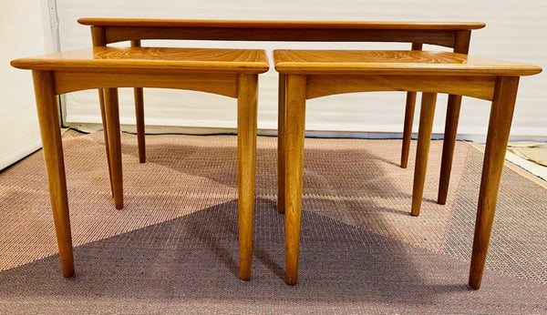 Authentic 1960s Parker nest of tables three MCM furniture teak golden