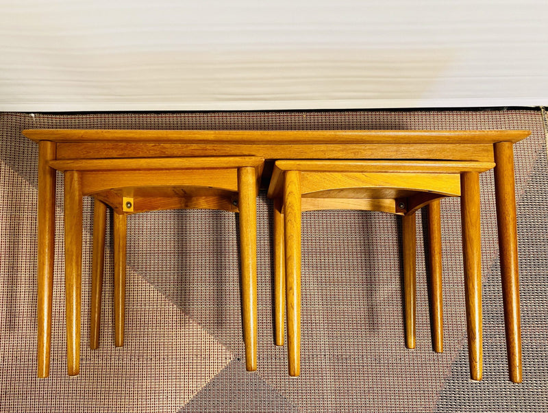 Authentic 1960s Parker nest of tables three MCM furniture teak golden