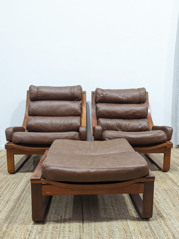 Pre - order - Single Tessa T4 Sling armchair authentic brown full aniline Italian soft leather with ottoman