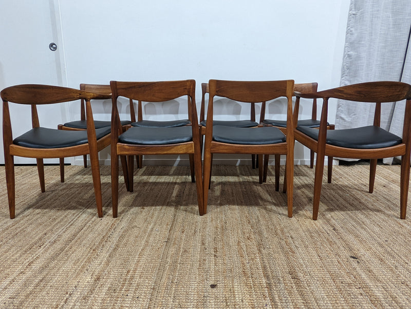 Danish Deluxe dining chairs set 8 fully restored Italian leather MCM Hans Wegner the chair carvers pair