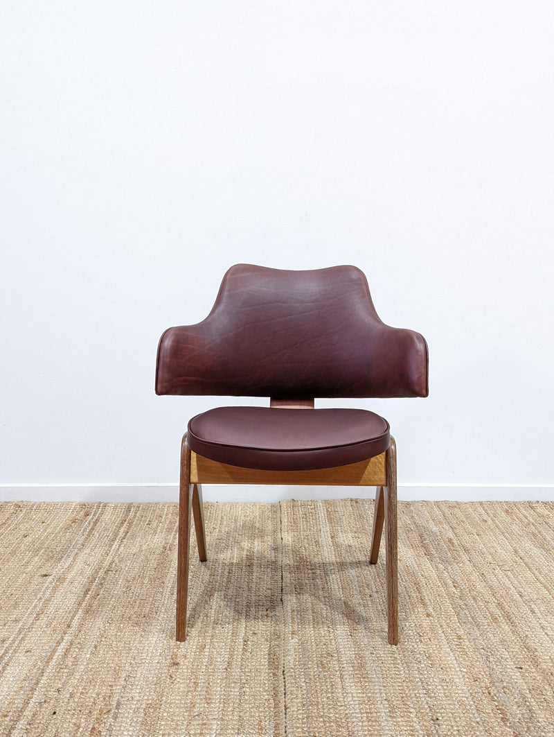 Original Genuine plate stamped Restored Featherston single TY armchair timber version leather
