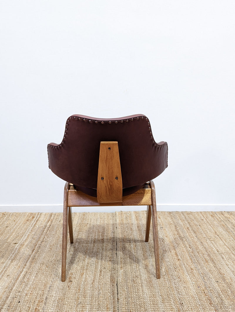 Original Genuine plate stamped Restored Featherston single TY armchair timber version leather
