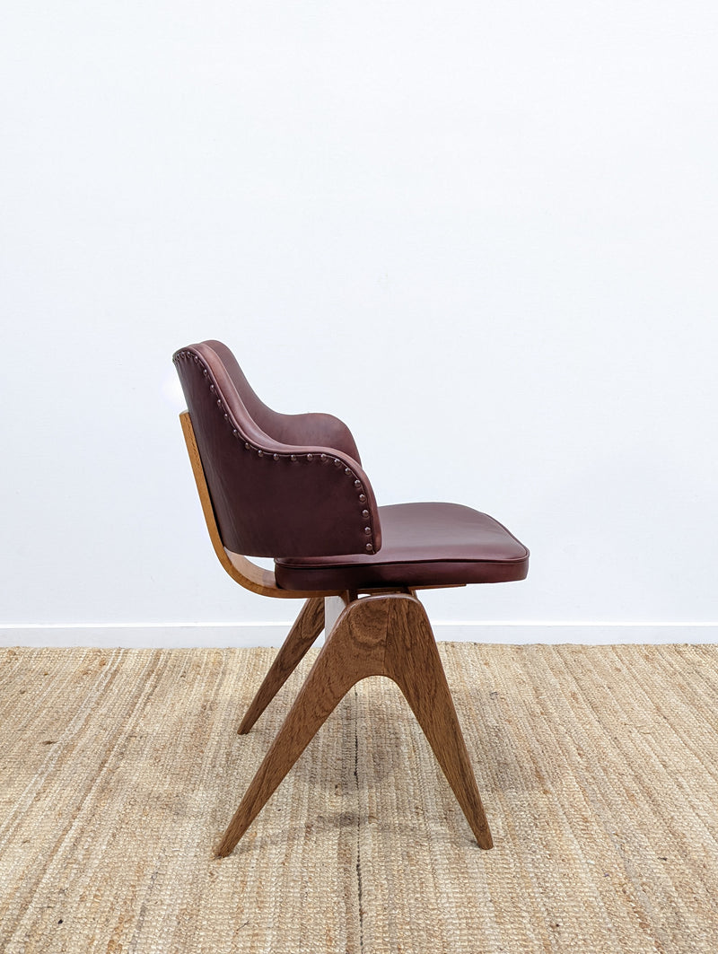 Original Genuine plate stamped Restored Featherston single TY armchair timber version leather
