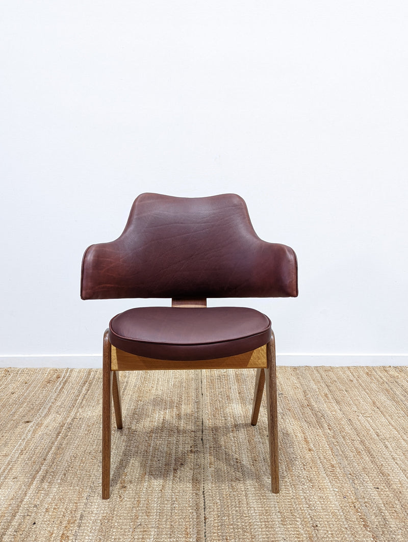 Original Genuine plate stamped Restored Featherston single TY armchair timber version leather