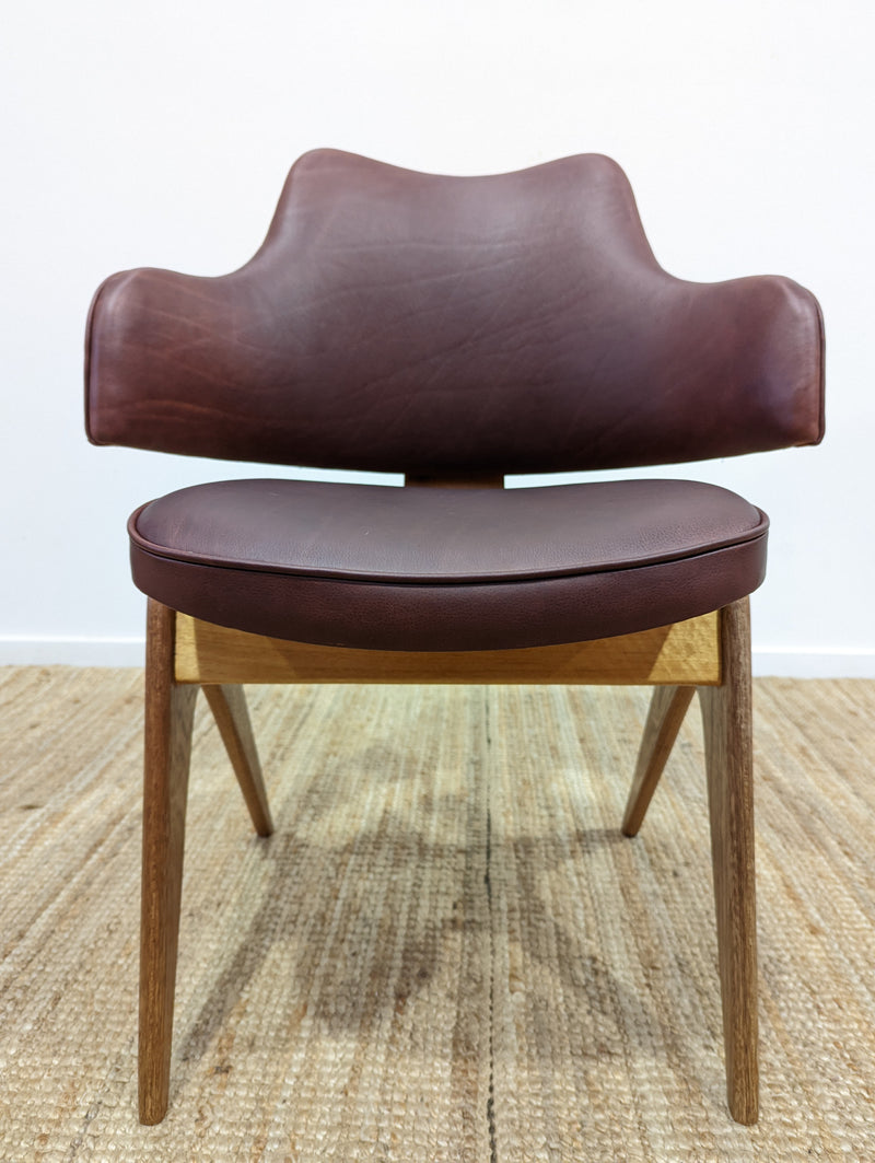Original Genuine plate stamped Restored Featherston single TY armchair timber version leather