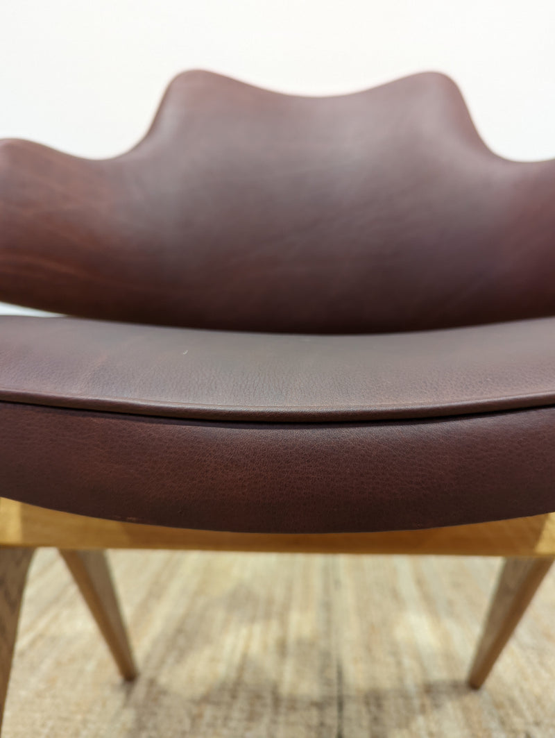 Original Genuine plate stamped Restored Featherston single TY armchair timber version leather