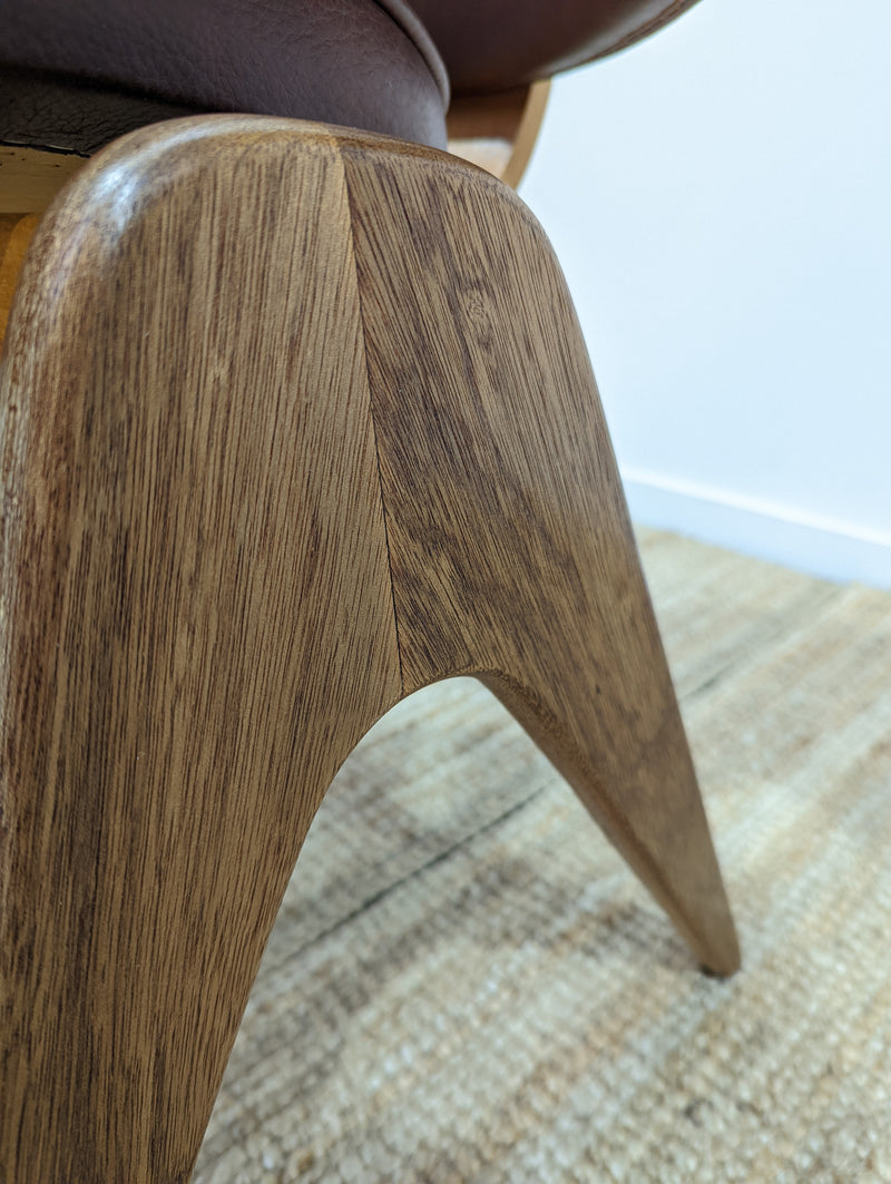 Original Genuine plate stamped Restored Featherston single TY armchair timber version leather