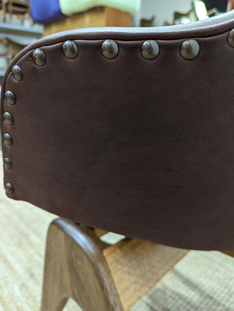 Original Genuine plate stamped Restored Featherston single TY armchair timber version leather
