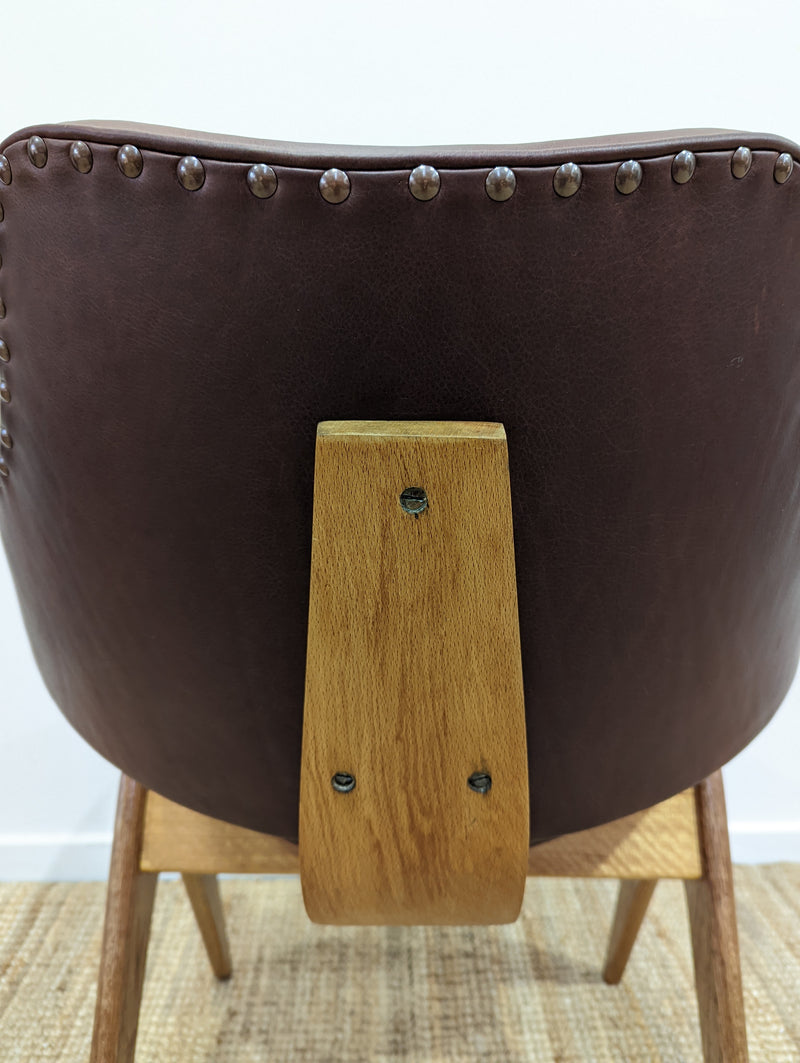 Original Genuine plate stamped Restored Featherston single TY armchair timber version leather