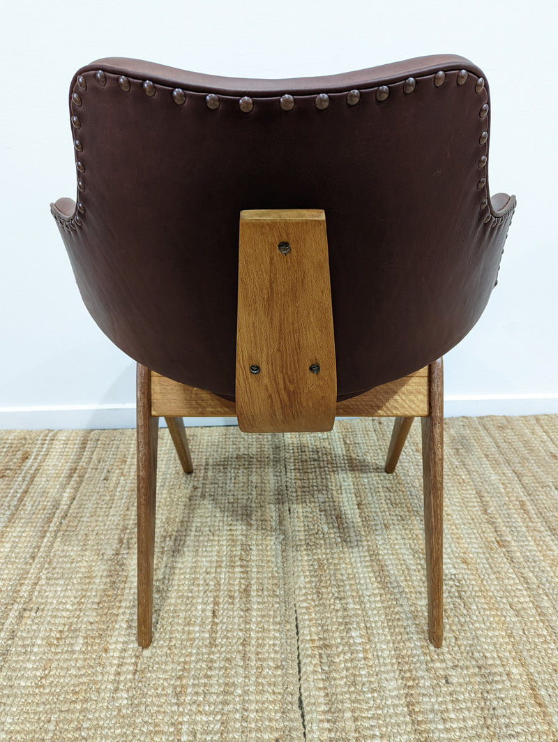 Original Genuine plate stamped Restored Featherston single TY armchair timber version leather