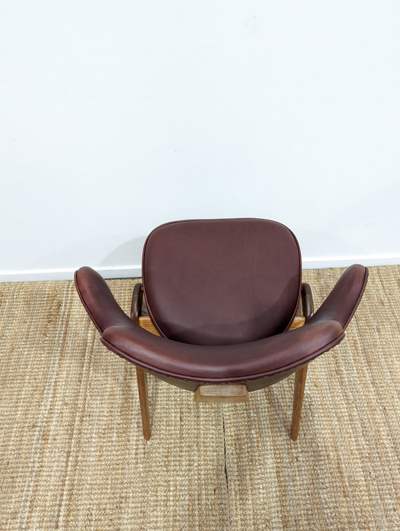 Original Genuine plate stamped Restored Featherston single TY armchair timber version leather