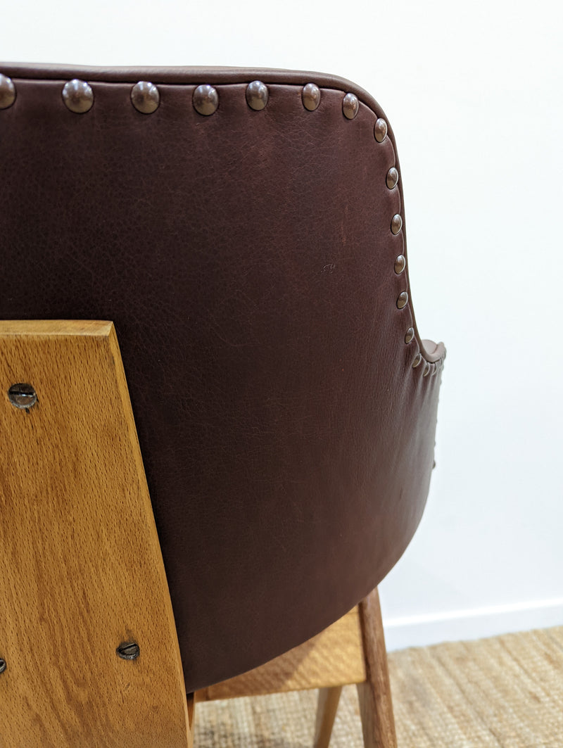 Original Genuine plate stamped Restored Featherston single TY armchair timber version leather