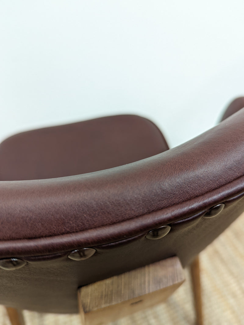 Original Genuine plate stamped Restored Featherston single TY armchair timber version leather